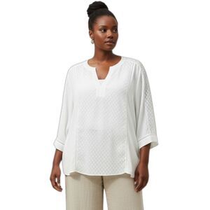 Chicos White Sheer Blouse 3/4 Dolman Sleeve Flowing Tunic Plus Size 20-22